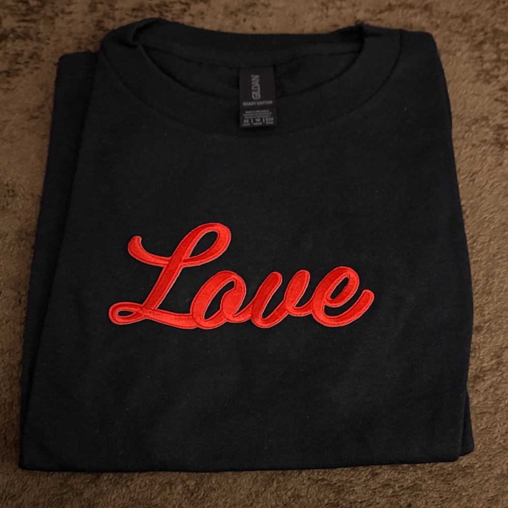 Black Tee with Red 'Love' Embroidery